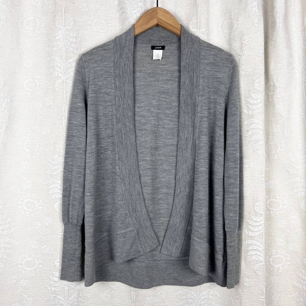 J. Crew merino wool open cardigan sweater fine knit lightweight light gray